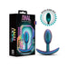 Turquoise Anal Adventures Matrix Nebula Plug with ergonomic curved base and ball bearing inside, shown with packaging.