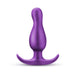 Purple curved anal plug with flared base and smooth, rounded design for comfortable wear and targeted stimulation.