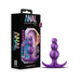 Purple Anal Adventures Matrix Supernova Plug with progressive beads and flared base next to its black and colorful packaging box.