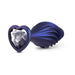 Blue swirl textured anal plug with heart-shaped base and clear jewel accent on white background.