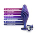 Purple swirl textured anal plug with heart-shaped base and clear gem, made from body-safe platinum cured silicone.