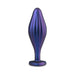 Sleek sapphire blue wavy textured anal plug with tapered tip and flat base for secure, comfortable wear.