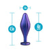 Purple metallic wavy textured anal plug with 4.5-inch length and 1.5-inch width, featuring a flared base for secure use.