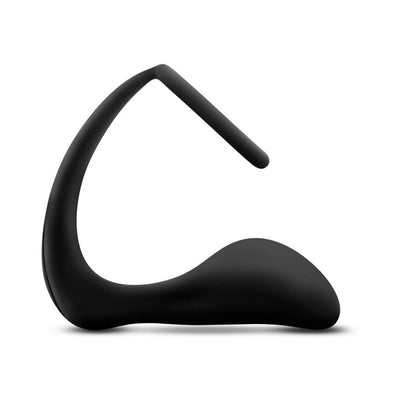 Black silicone cock ring plug with curved ergonomic design for targeted prostate stimulation and enhanced performance.