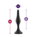 Black silicone beginner anal plug with tapered tip and flared base, 4.25 inches long and 1 inch wide.