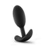 Black medium-sized silicone slim anal plug with curved base for comfort and safety.