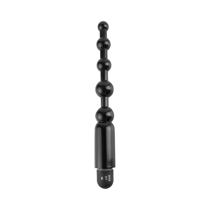 Black beginner power beads with graduated spherical shapes and a vibrating handle with on/off switch.