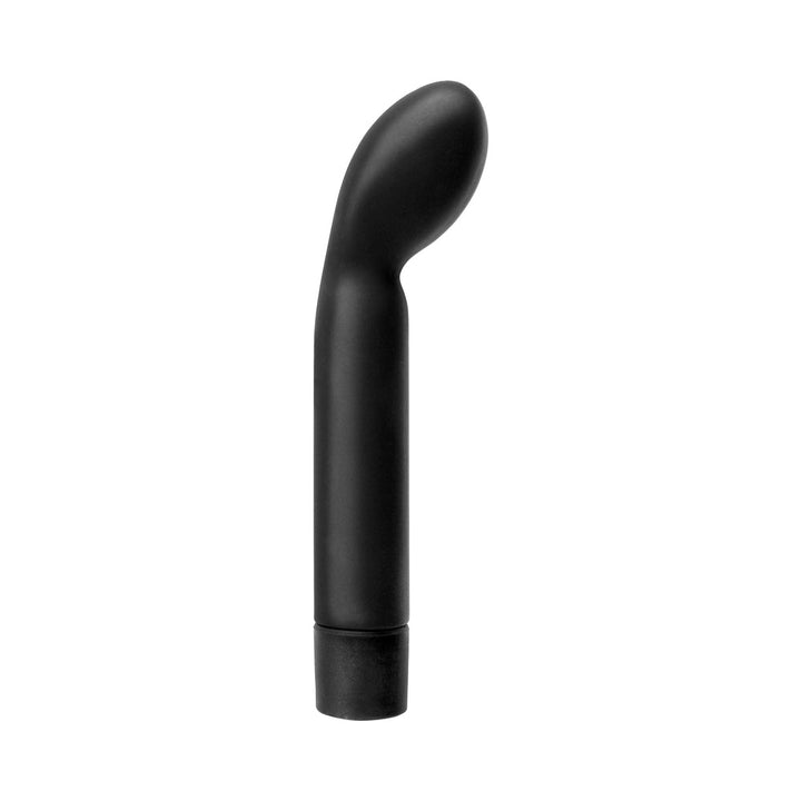 Black silicone P-spot tickler vibrator with curved tip and smooth matte finish.
