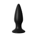 Small black silicone anal plug with tapered tip and wide base, designed for comfortable and secure use.