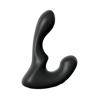 Black ergonomic prostate stimulator with smooth silicone surface and curved design for targeted pleasure.