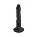 Black textured vibrating anal toy with ribbed base and suction cup for hands-free use.