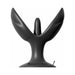 Black silicone expandable anal plug with wide suction base and dual wings for adjustable stretch and comfort.