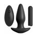 Black silicone tapered anal plug with wireless remote control and detachable bullet vibrator.