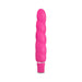 Pink spiral-textured silicone vibrator with a smooth satin finish and silver accent base.