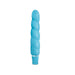 Blue silicone vibrator with spiral texture and rounded tip, featuring a silver accent near the base.