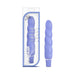 Blush Luxe Anastasia silicone vibrator in lavender with spiral design shown in and out of packaging.