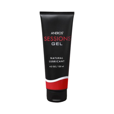 Tube of Aneros Sessions Gel natural lubricant, 4.2 oz black and red packaging