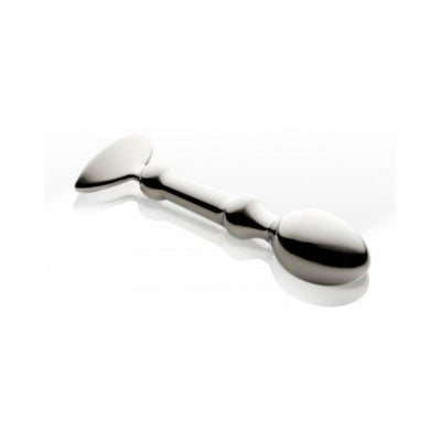 Sleek stainless steel Aneros Tempo massager with ergonomic knobs and smooth polished finish for hands-free sensual exploration.