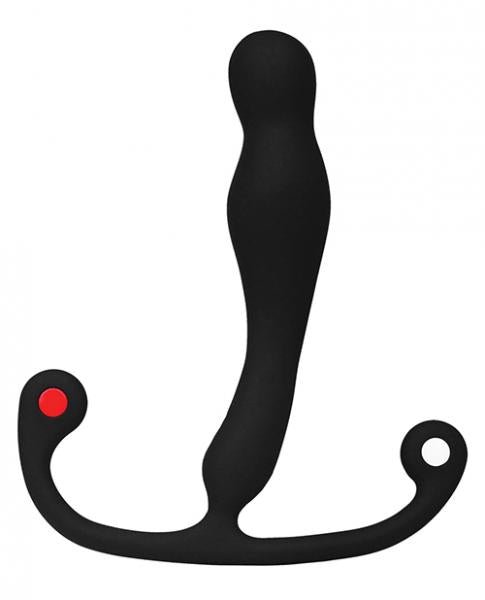 Black ergonomic prostate stimulator with curved design and smooth silicone finish from Aneros Trident Series.