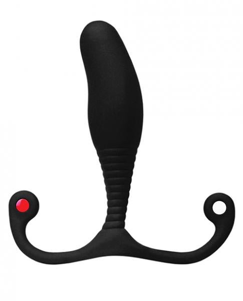 Black Aneros Trident Series MGX Syn prostate stimulator with ergonomic curved design and textured grip.