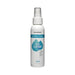 4 oz white spray bottle of Doc Johnson Antibacterial Toy Cleaner with blue label and water drop design