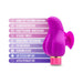 Purple finger vibrator with ribbed head and heart-shaped fin, highlighting 10 vibration modes, USB charging, waterproof and body-safe silicone.