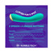 Teal curved vibrator designed for G-spot stimulation with 3 speeds and 4 unique vibration rhythms on purple background.