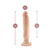 Beige 11-inch realistic vibrating dong with suction cup base and size measurements shown on white background.