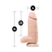 Vanilla-colored realistic dildo with suction cup base, 10 inches long and 3 inches wide, showing insertable length of 6.75 inches.