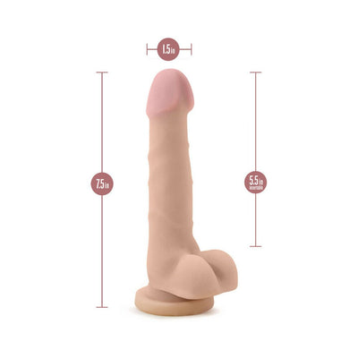 Beige realistic dildo with veined shaft, pink tip, and suction cup base, showing 7.5 inches length and 1.5 inches width.