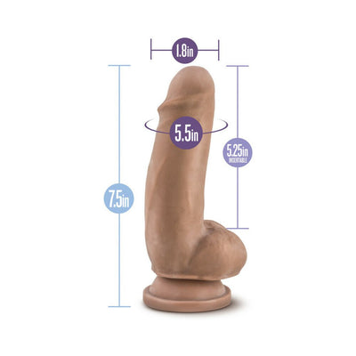 7.5-inch realistic brown dildo with suction base, 5.25-inch insertable length, 1.8-inch width, and 5.5-inch circumference.