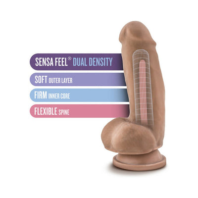7-inch realistic dual density dildo with soft outer layer, firm core, flexible spine, and suction cup base in Latin skin tone.