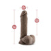 8 inch brown dual density dildo with realistic texture and flexible design, showing dimensions and insertable length.