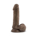 Realistic brown 8-inch dual density dildo with flexible base and suction cup stand on white background.