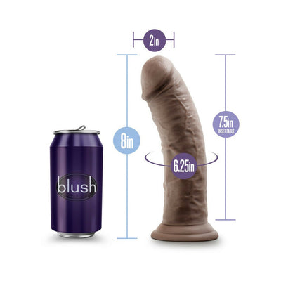Au Naturel 8-inch realistic dildo in vanilla color with suction base shown next to a soda can for size comparison.