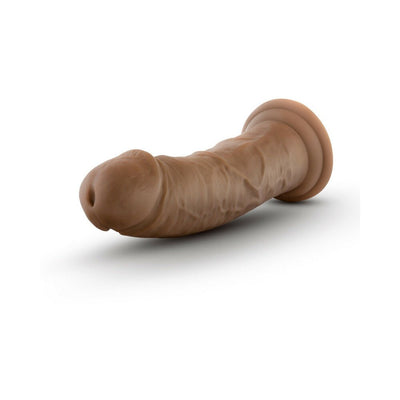 Realistic 8-inch vanilla-colored dildo with suction cup base and textured surface for hands-free use.