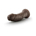 Realistic dark brown 8-inch dildo with suction cup base, textured surface, and flexible design for versatile use.