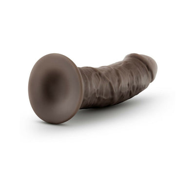 Realistic 8-inch brown dildo with suction cup base, textured surface, and flexible design for versatile use.