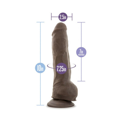 Vanilla-colored 10-inch dual density dildo with suction base, showing measurements for length, insertable length, girth, and width.