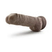 Realistic vanilla-colored dual density dildo with suction cup base, textured surface, and flexible design.
