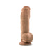 Mocha-colored 10-inch realistic dildo with textured surface and suction cup base standing upright on white background.