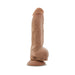 Mocha-colored 10-inch realistic dildo with textured surface and suction cup base standing upright on white background.