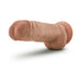 Realistic mocha-colored 10-inch dildo with textured surface and suction cup base for hands-free use.