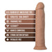 Realistic mocha-colored adult toy with suction cup base and key features listed including FlexiShaft and phthalate-free materials.