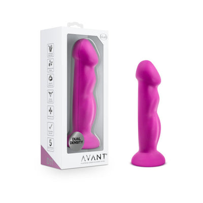 Avant D11 Suko Violet dual-density silicone dildo with suction base shown in packaging and standalone view.