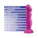 Purple Avant D11 Suko Violet toy with suction cup base and list of key features on a white background.