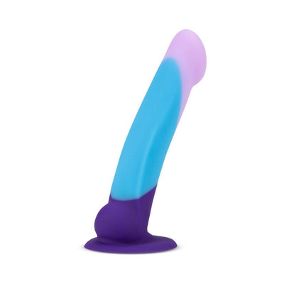 Avant D16 Purple Haze artisanal silicone toy with a curved design and suction base in purple, blue, and lavender colors.