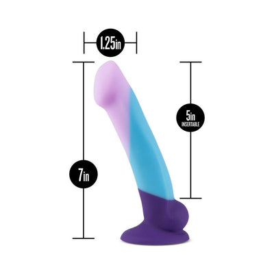Avant D16 Purple Haze artisanal silicone toy with 7-inch length and 1.25-inch diameter, featuring a curved design and suction base.