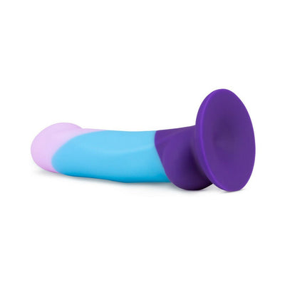 Avant D16 Purple Haze artisanal silicone toy in purple, blue, and pink with a flared base for safe use.