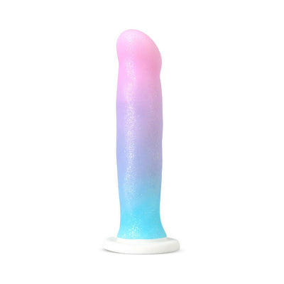 Blush Avant D17 Lucky dildo with a smooth gradient from pink to blue and a white suction cup base.